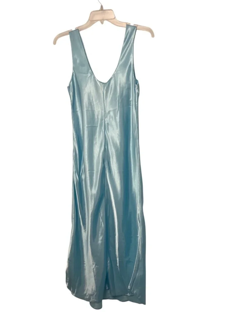 Vintage Kathryn Womens S Aqua Blue Satin Long Nightgown Sleeveless Used
